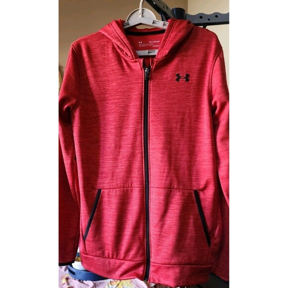 UNDER ARMOUR Jacket Logo Coldgear Full Zip Hoodie Athletic Kids YXL W/SMALL D25 - Picture 2 of 5